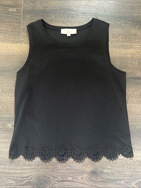 LOFT Black Eyelet Hem Sleeveless Tank
